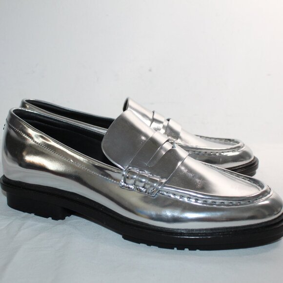 NWOB Jonathan Simkhai Harper Silver Penny Loafers Flats 39 - Picture 1 of 7
